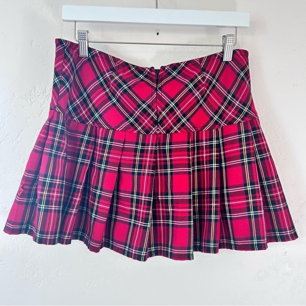 Royal Bones Y2K 90s Mini Pleated Red Tartan Plaid Skirt L Academia Punk Goth - Picture 6 of 14
